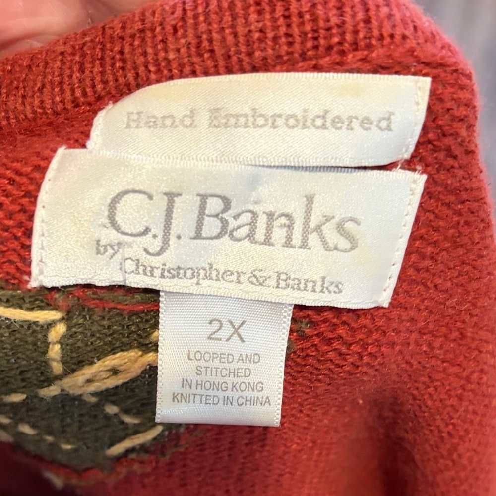 CJ Banks Hand Embroidered Colorblock Plus Size Sweater 2X Cottagecore Knit - Picture 6 of 11